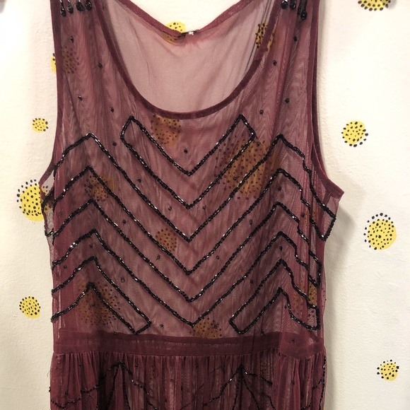 Free People Sheer Beaded Maroon Dress - Picture 5 of 5